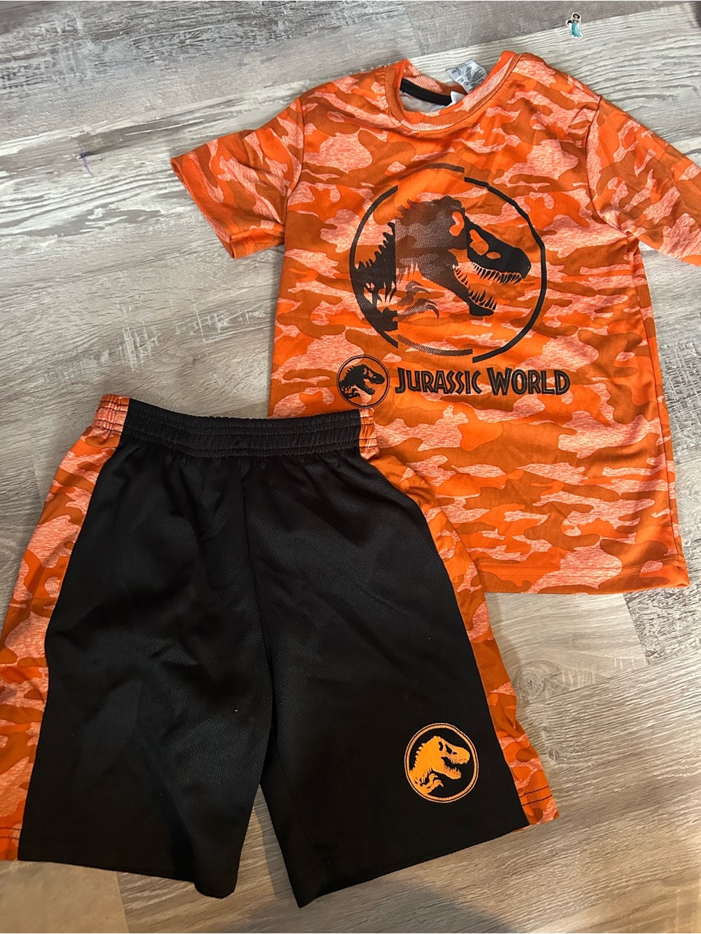 Jurassic World Kids Orange Camo Tee & Black Shorts Set